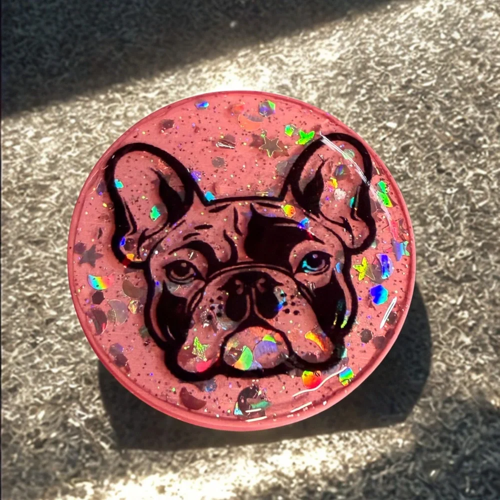 Pink Glitter French Bulldog Phone Grip